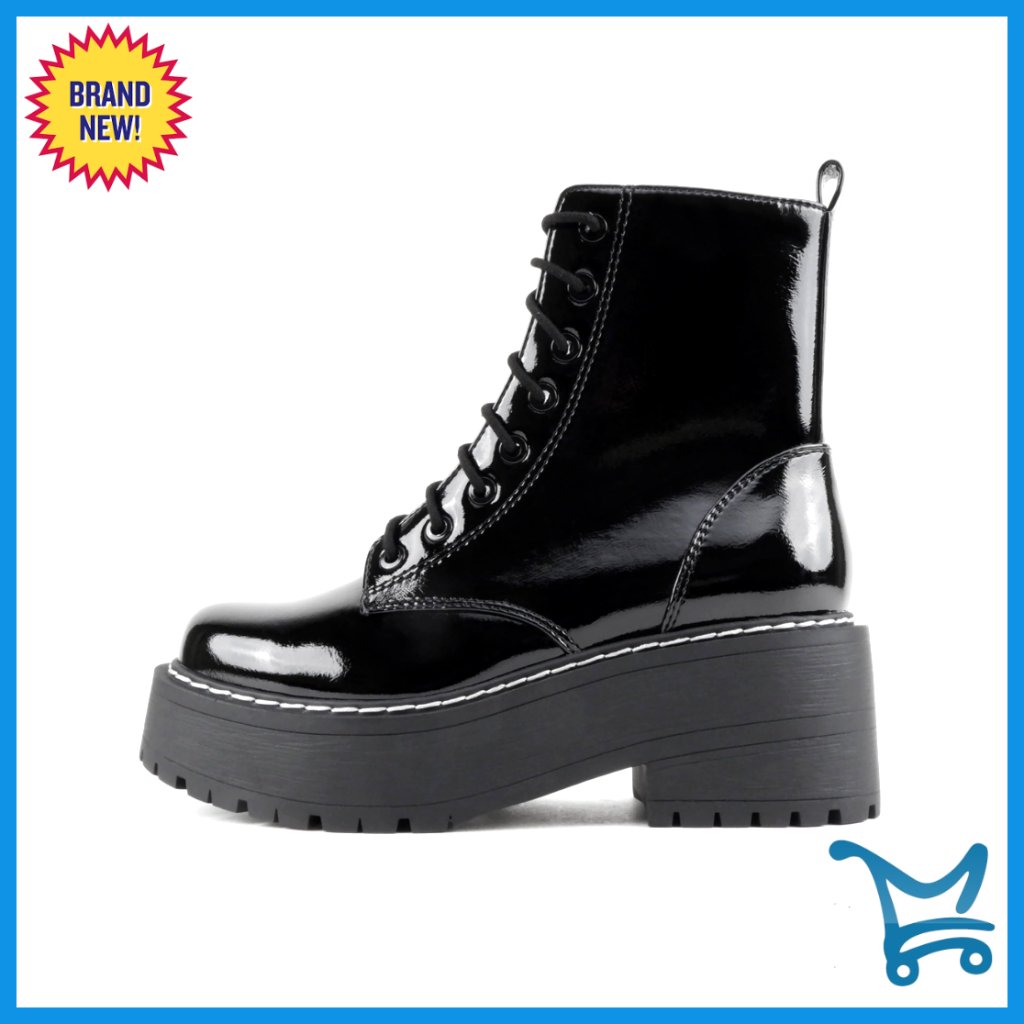 Chunky Lug Sole Combat Ankle Boots With Side Zipper Lace Up Platform